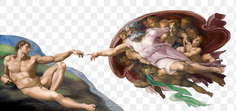 PNG Creation of Adam sticker, famous painting, remixed from artworks by Michelangelo Buonarroti