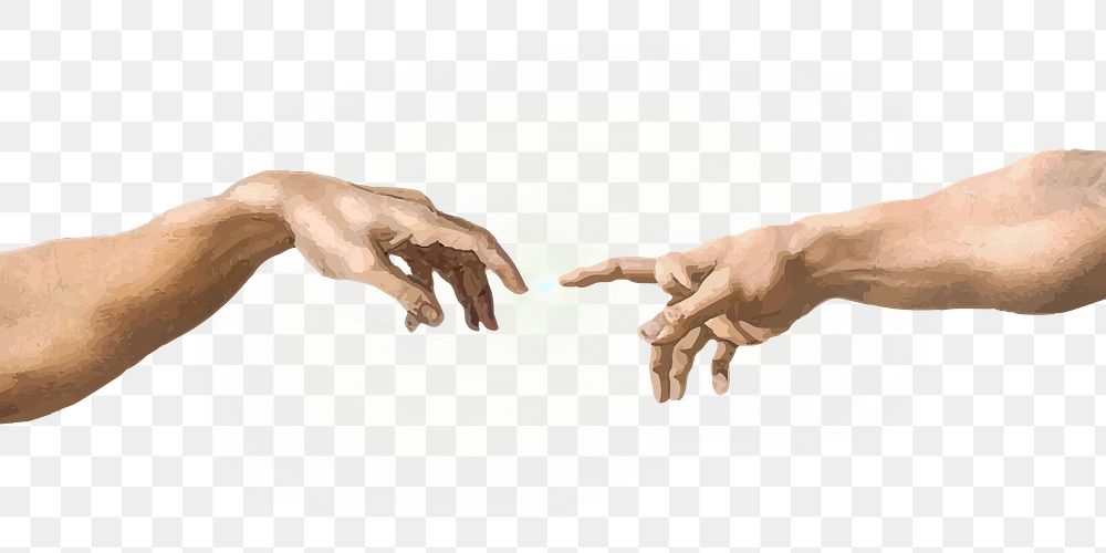 PNG hands of god and Adam, famous painting, remixed from artworks by Michelangelo Buonarroti