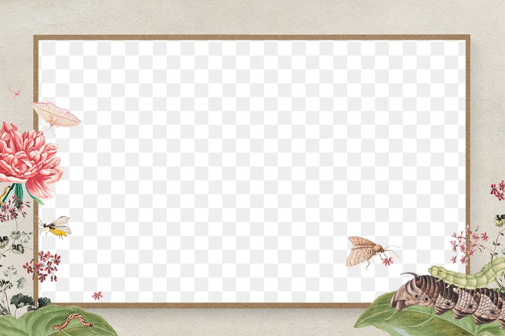 Vintage floral frame with butterfly, insect and caterpillar design element