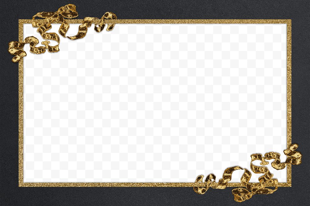 Vintage gold round frame with ribbon on black background design element