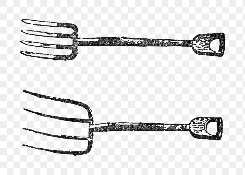 Garden forks sticker png, black ink drawing, digitally enhanced from our own original copy of The Open Door to Independence…