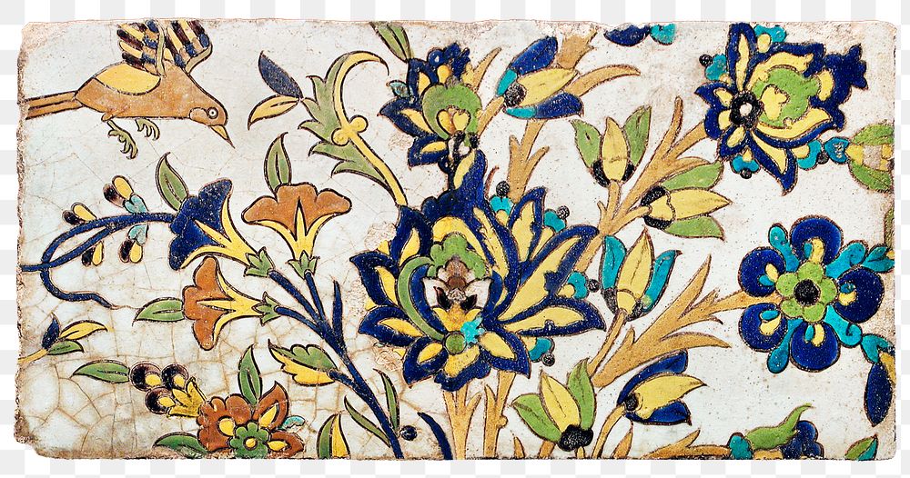 Vintage png hummingbird bird floral pattern tile, remix from public domain artwork