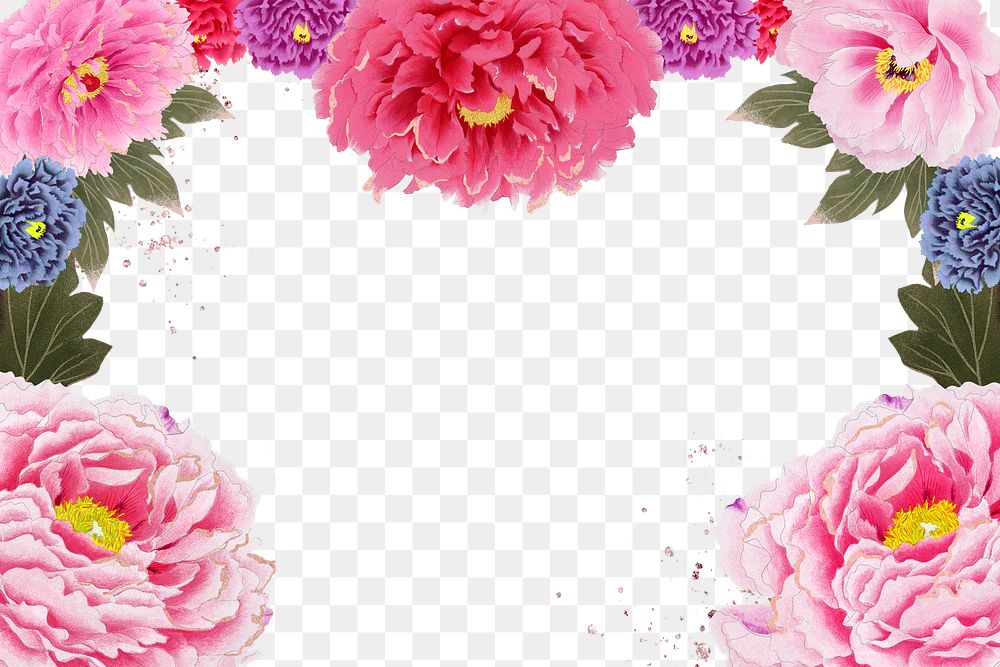 Aesthetic peony png frame, floral pink & red graphic on transparent background
