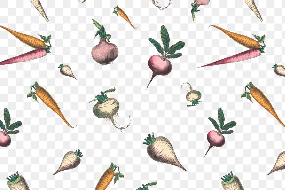Root crops png pattern transparent background, remix from artworks by by Marcius Willson and N.A. Calkins