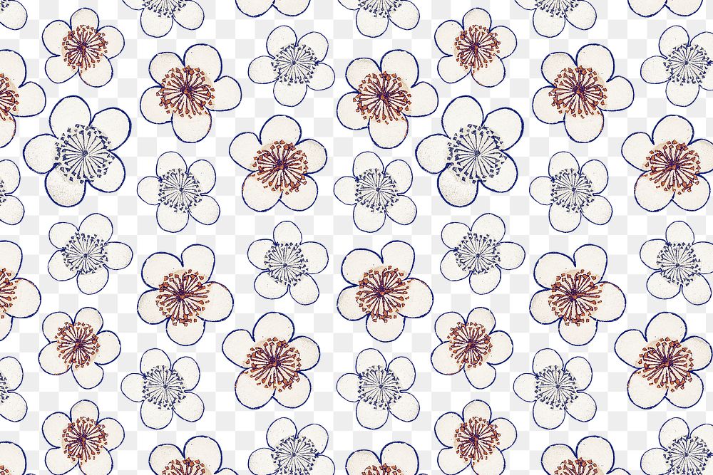 Vintage Japanese seamless plum blossom png pattern, remix of artwork by Watanabe Seitei