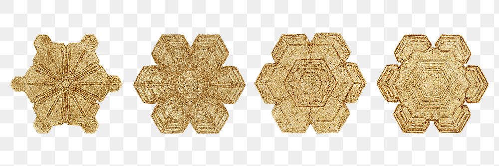 Gold snowflake png set Christmas ornament macro photography, remix of photography by Wilson Bentley