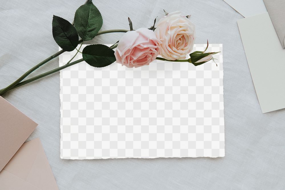 Rose flowers by a card mockup design element