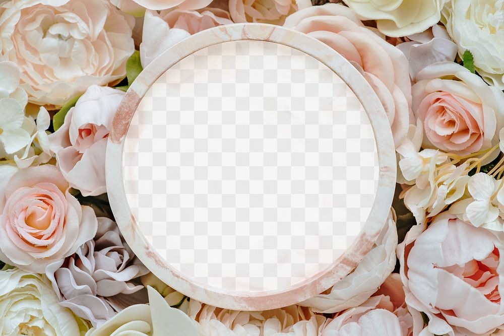 Round marble textured floral frame mockup 