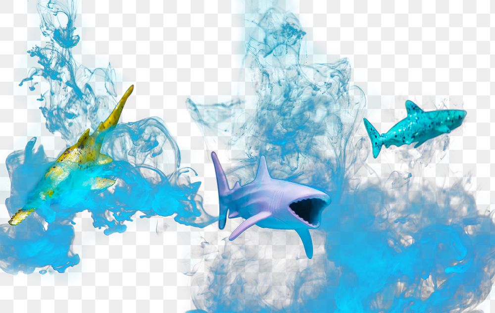 Blue acrylic ink dissolving png background shark pattern