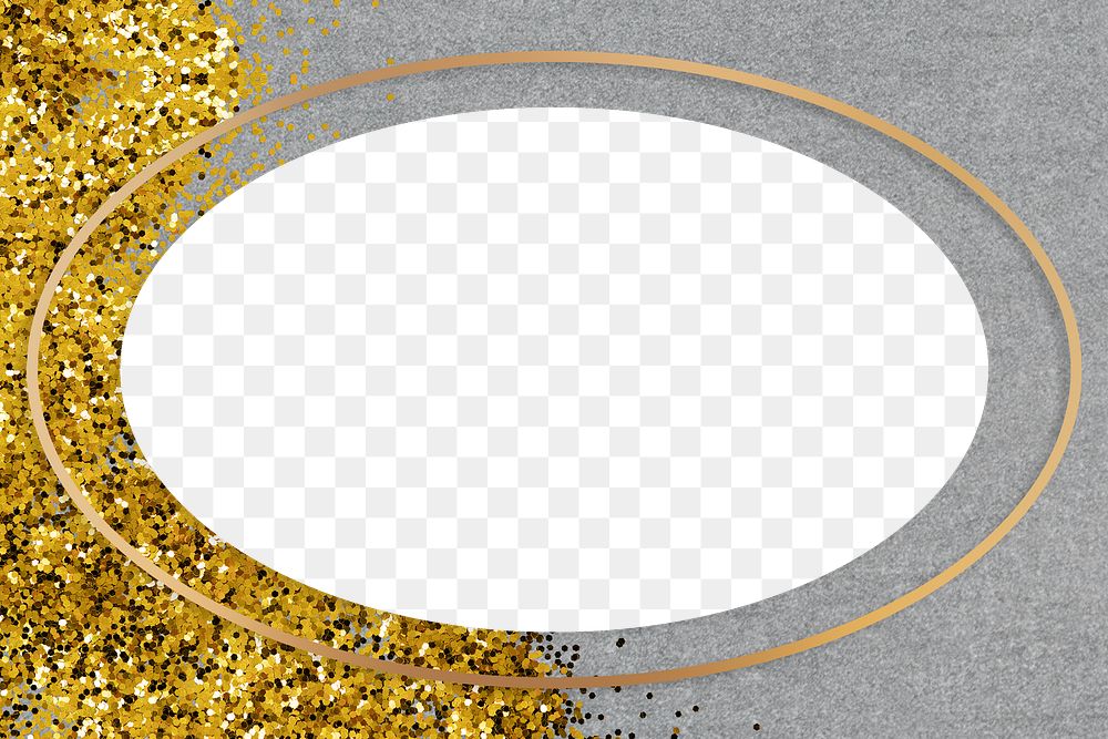 Gold shimmering oval frame on a gray background 