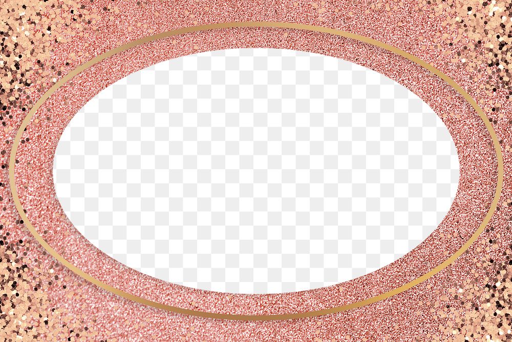 Gold shimmering oval frame on a pink  background 