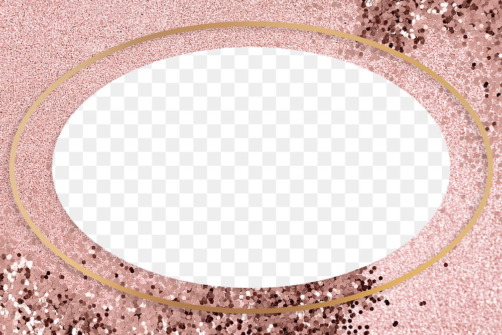 Gold shimmering oval frame on a pink background 