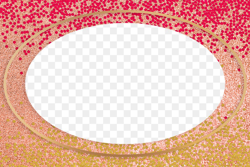 Gold shimmering oval frame on a colorful background 