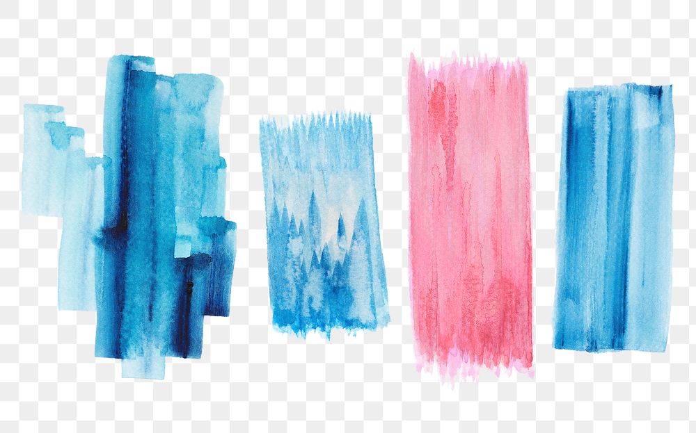 Colorful watercolor brush stroke set transparent png