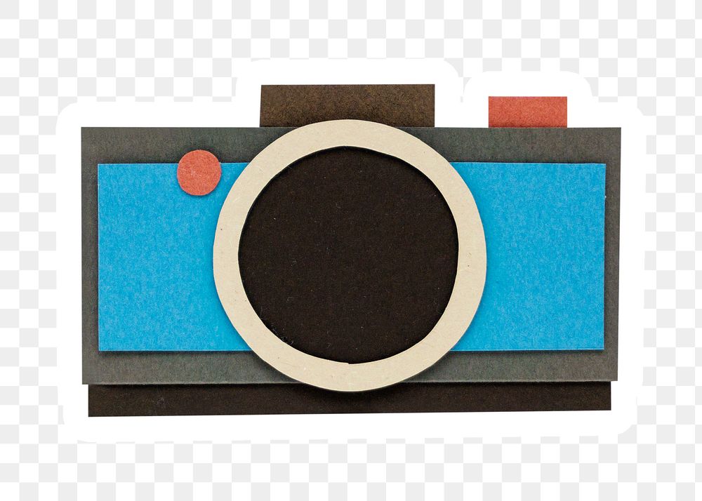 Blue analog camera paper craft sticker design element