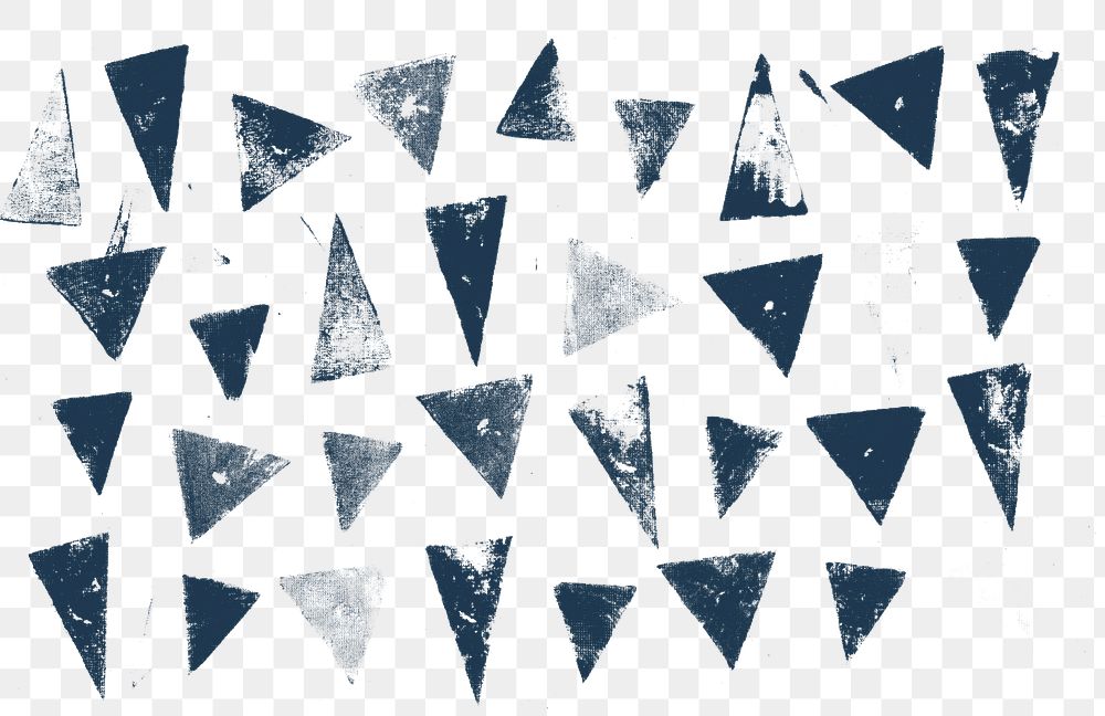 Block print png triangle pattern background in blue