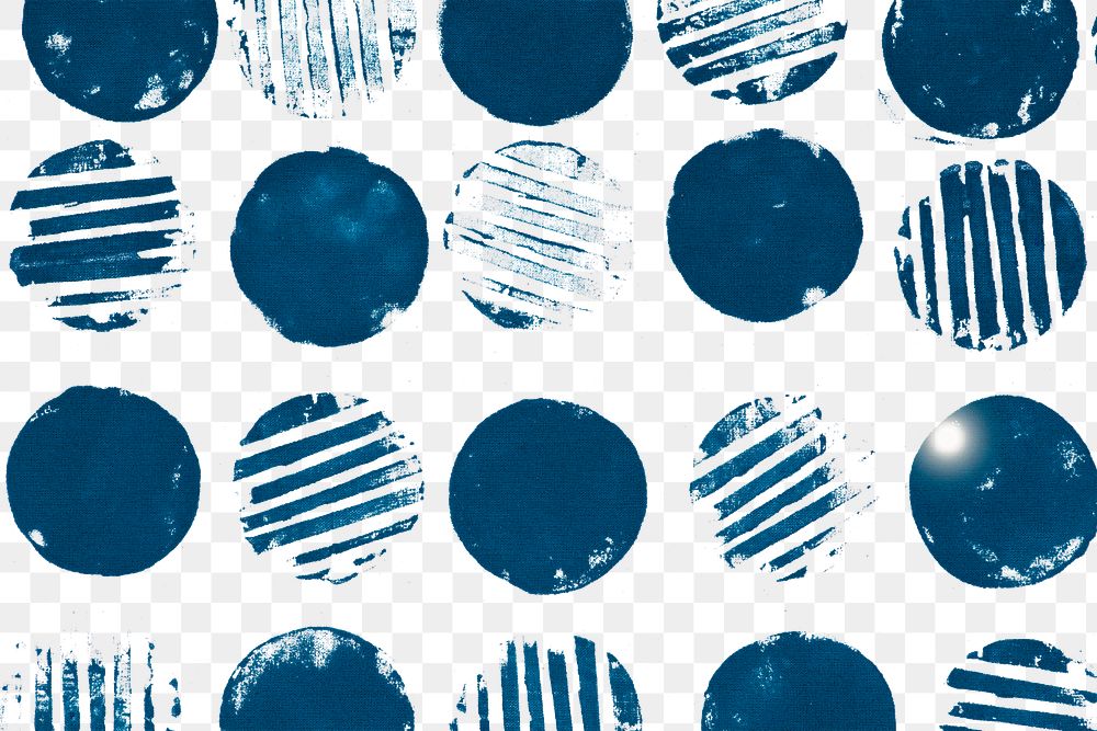 Block print png circle pattern background in blue