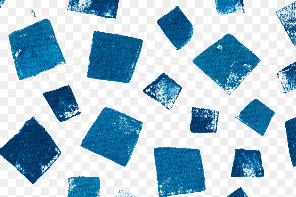 Block print png square pattern background in blue