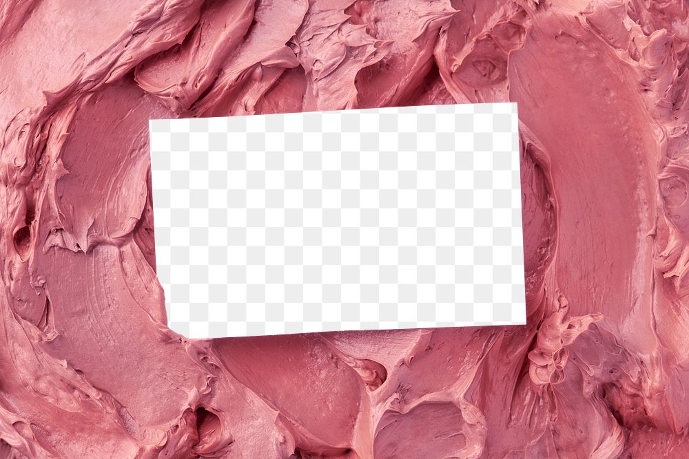 Png business card mockup on pink frosting texture