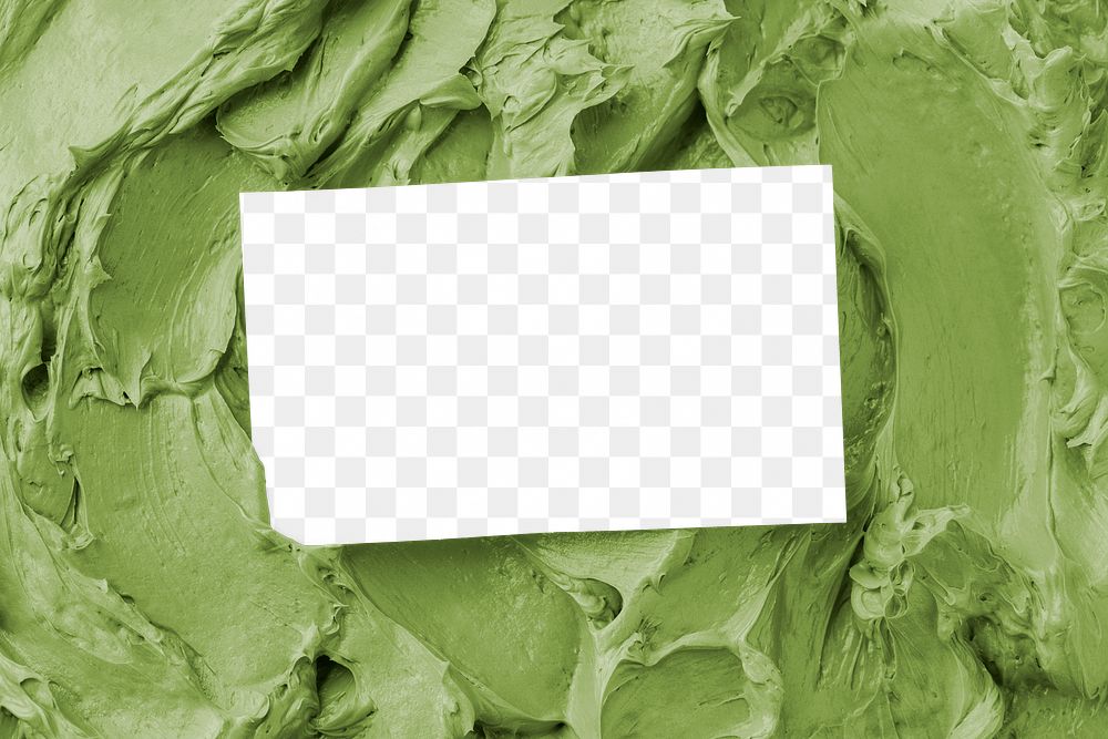 Png business card mockup on green frosting texture