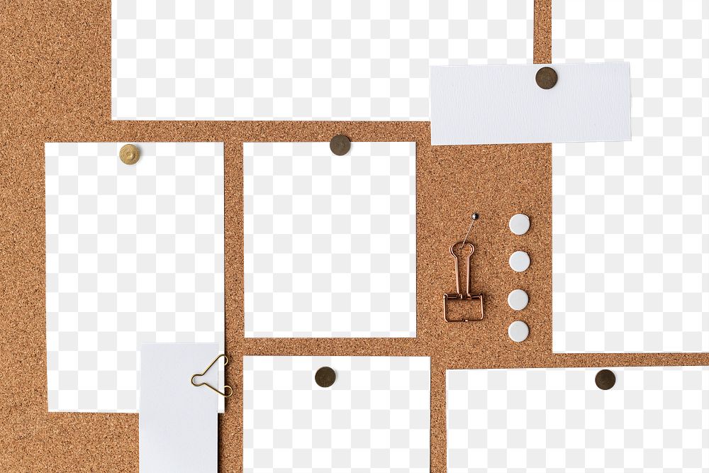 Paper png mockup, note pinned on corkboard