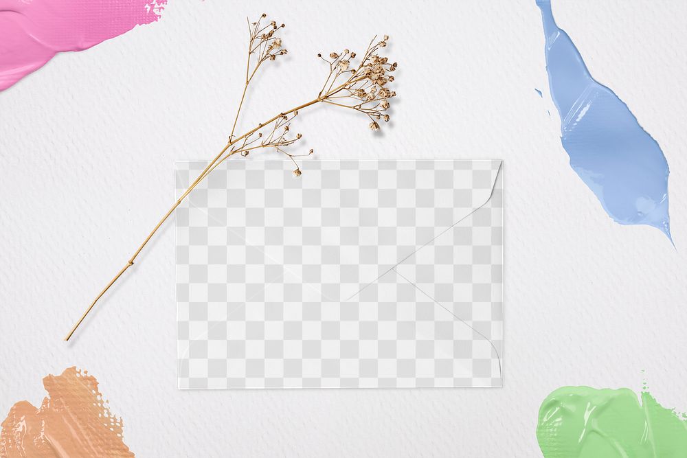 Transparent letter envelope mockup png stationery on the table