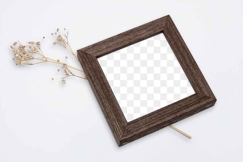 Wooden picture frame mockup png with aesthetic dried flower