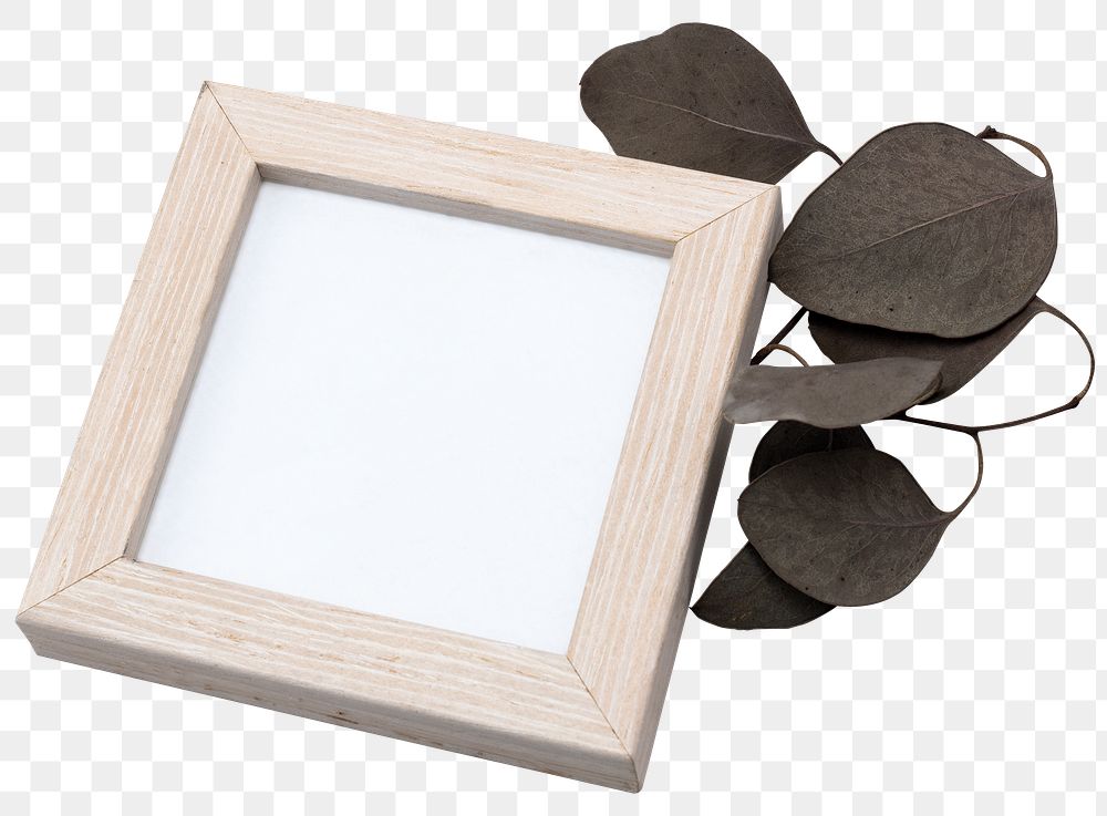 Wooden picture frame mockup png with aesthetic dried leaf