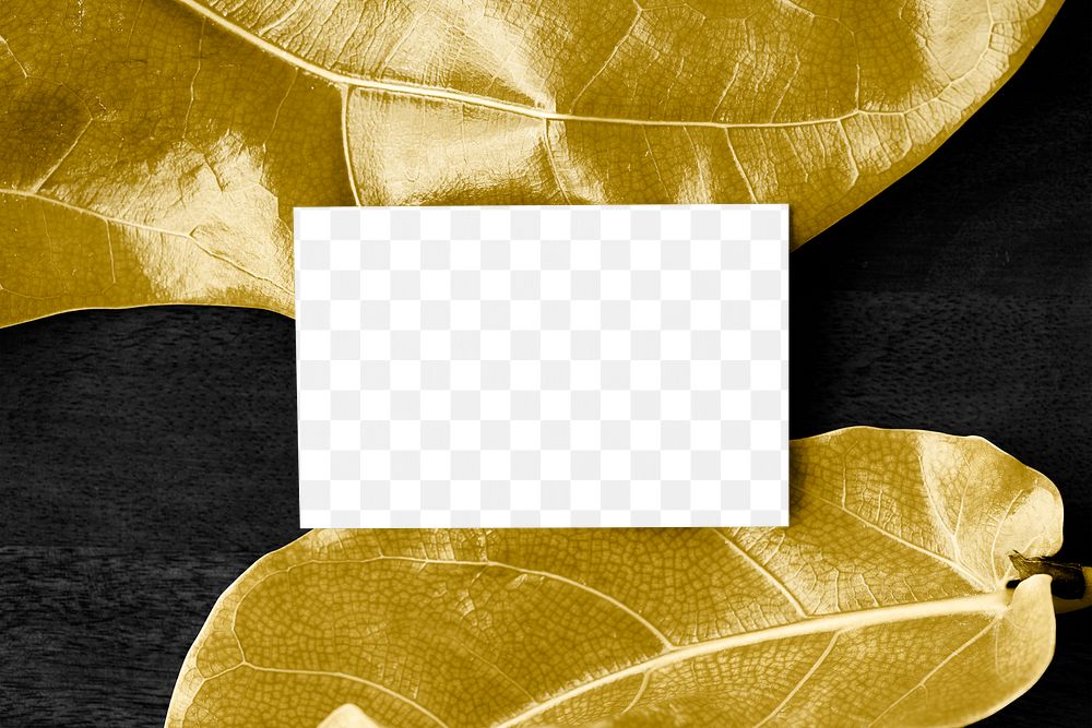 Name card png mockup on gold leaves