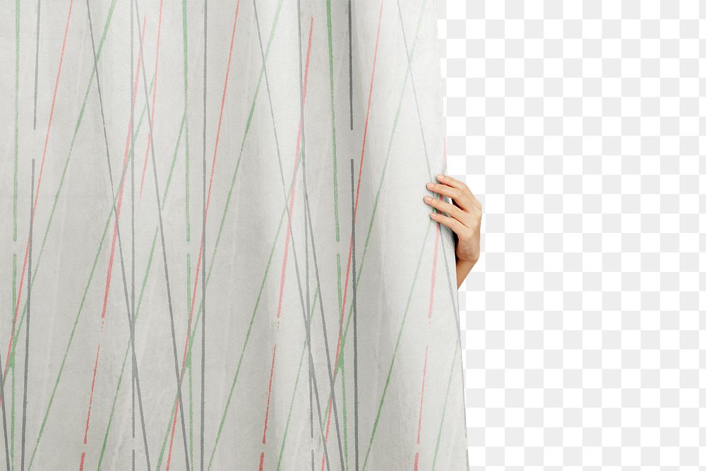 Striped curtain png home decor, with hand pulling