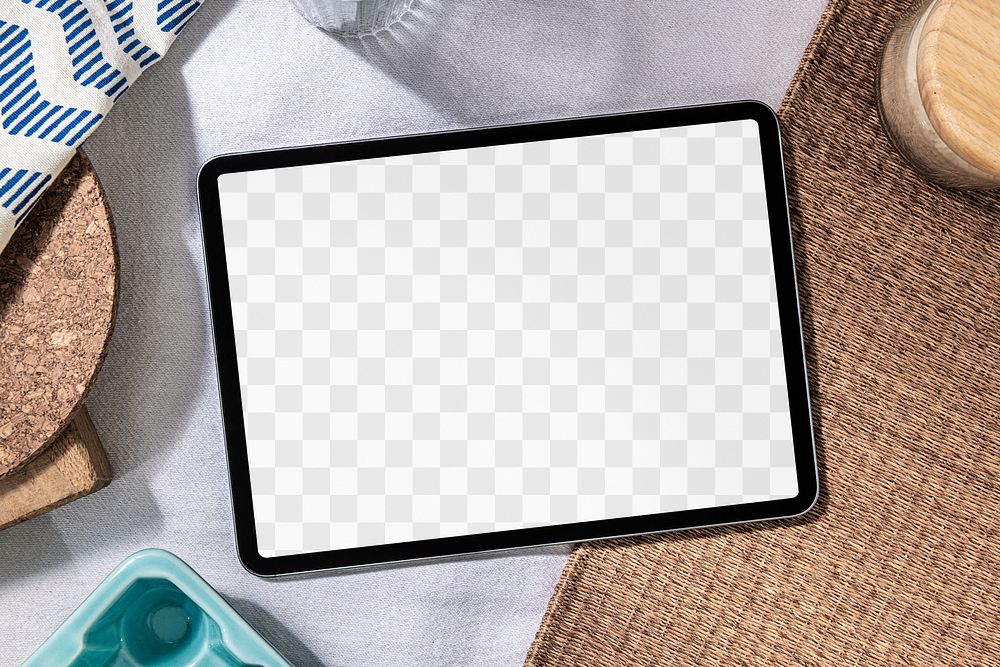 Png tablet screen mockup on table