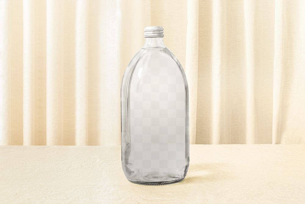 Png glass bottle mockup, transparent 