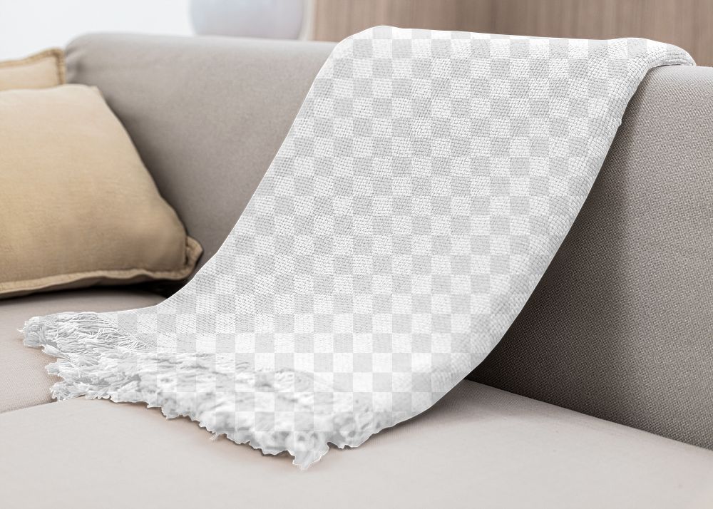Png woven blanket mockup, transparent fabric