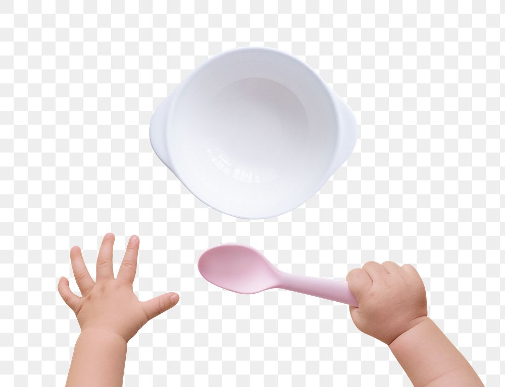 Baby hands png sticker, holding spoon