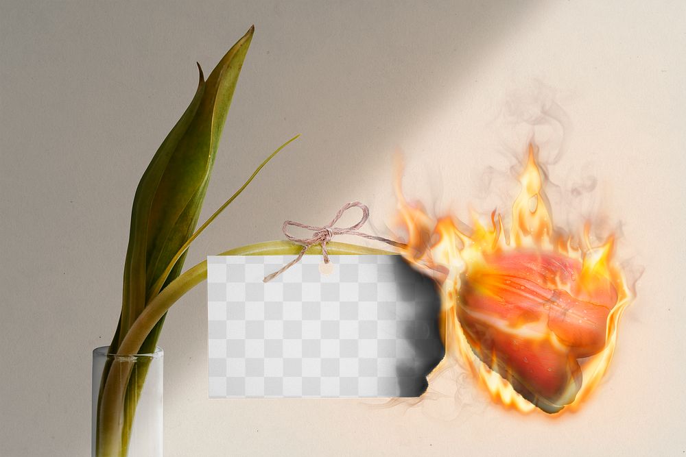 Card png mockup, blank paper with aesthetic burning tulip remix