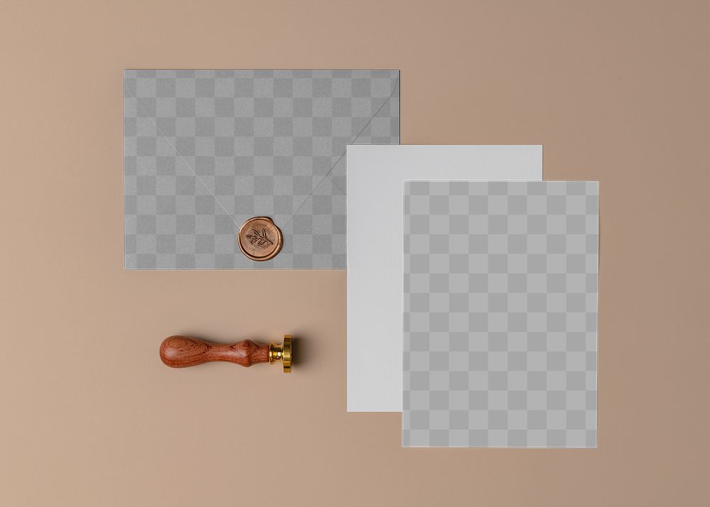 Wedding card mockup png, transparent paper, aesthetic flat lay stationery