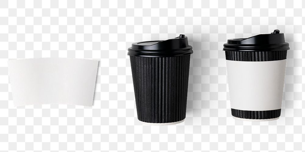Color coffee cup png, paper sleeve, product packaging, flat lay design