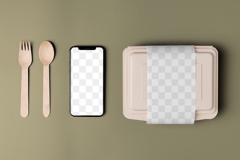 Phone mockup png, transparent screen, food delivery branding design