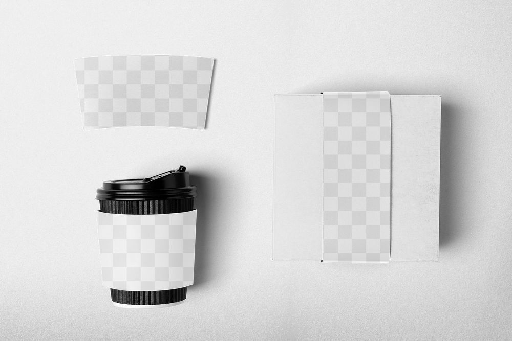 Cup and box mockup png with coffee sleeve, restaurant food delivery concept