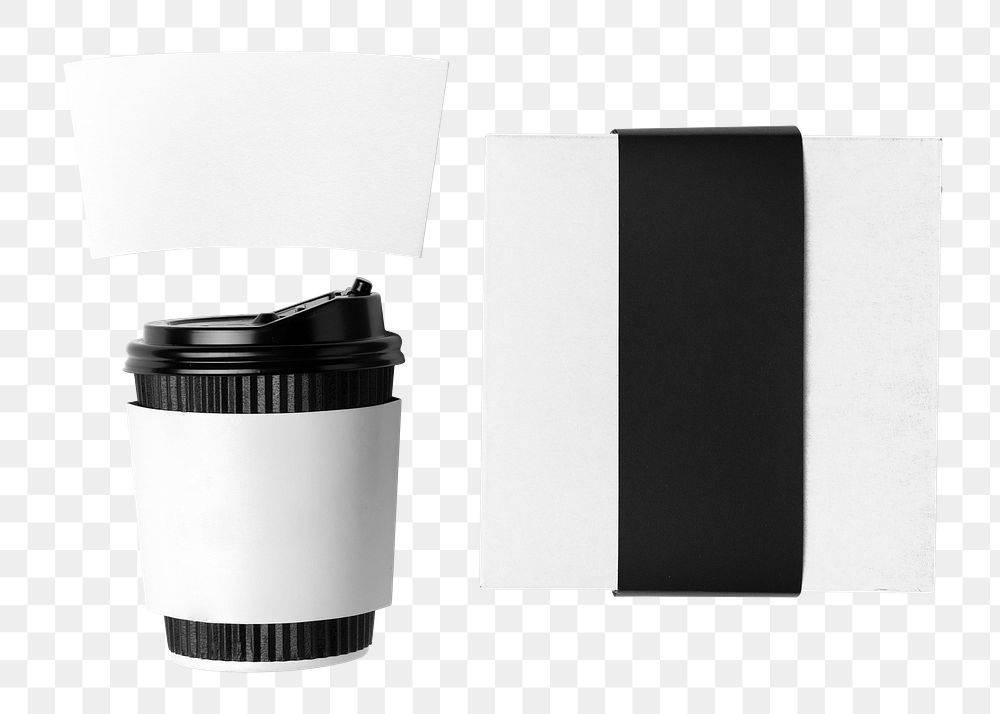 Cup and delivery box png transparent background with coffee sleeve, restaurant delivery concept
