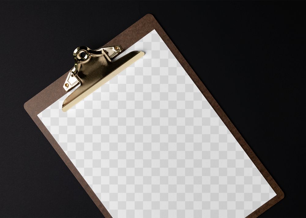 Paper png, flat lay mockup, transparent design, on clipboard