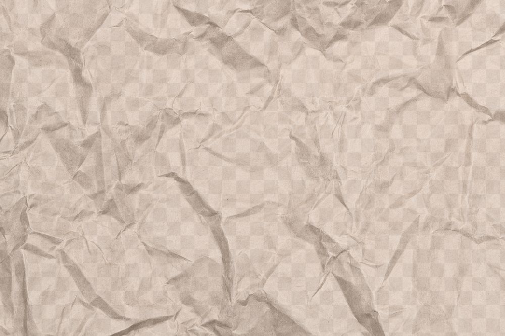 Crumpled paper texture png, brown tone, transparent background