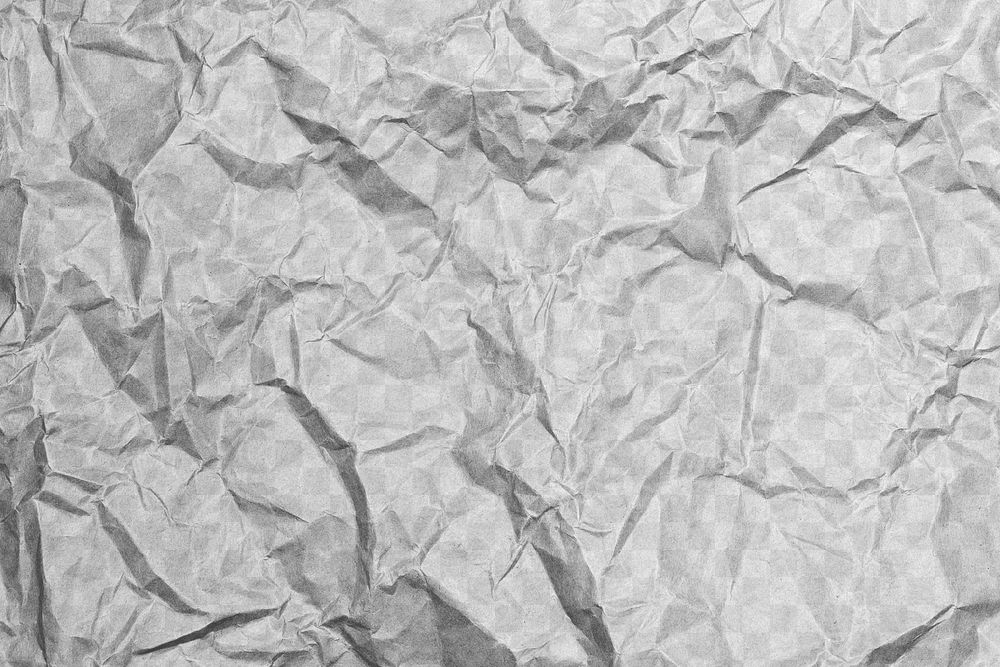 Crumpled paper texture png, gray tone, transparent background