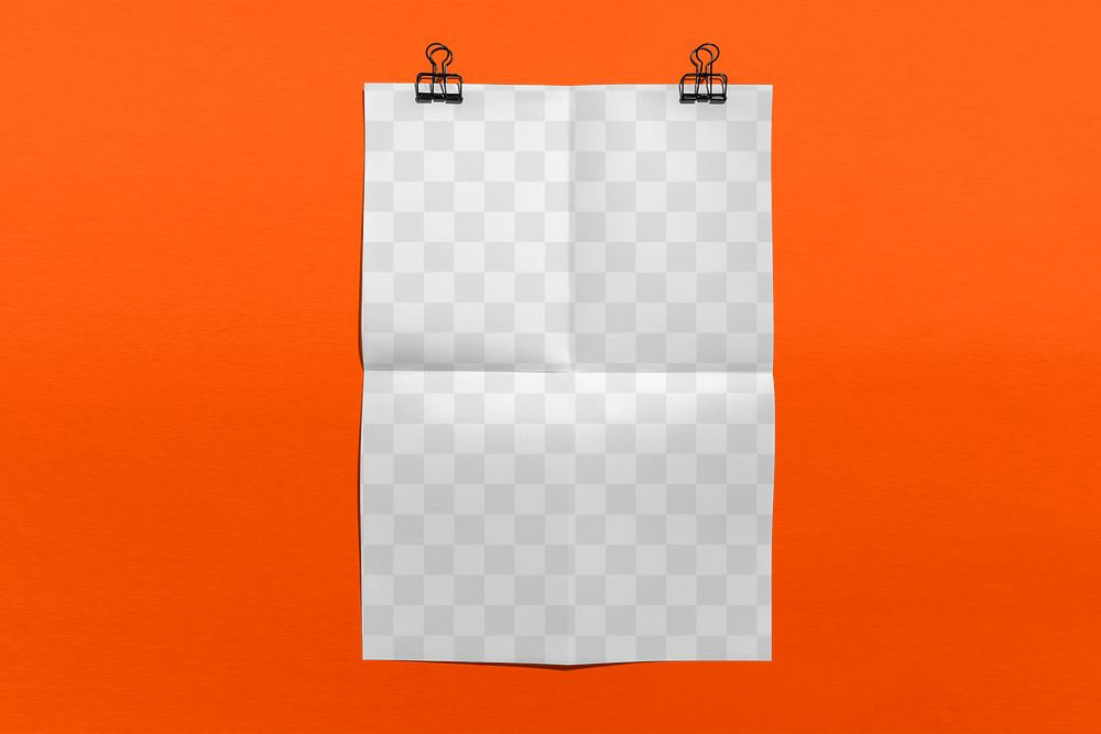 Folded poster mockup png transparent, realistic wall advertisement