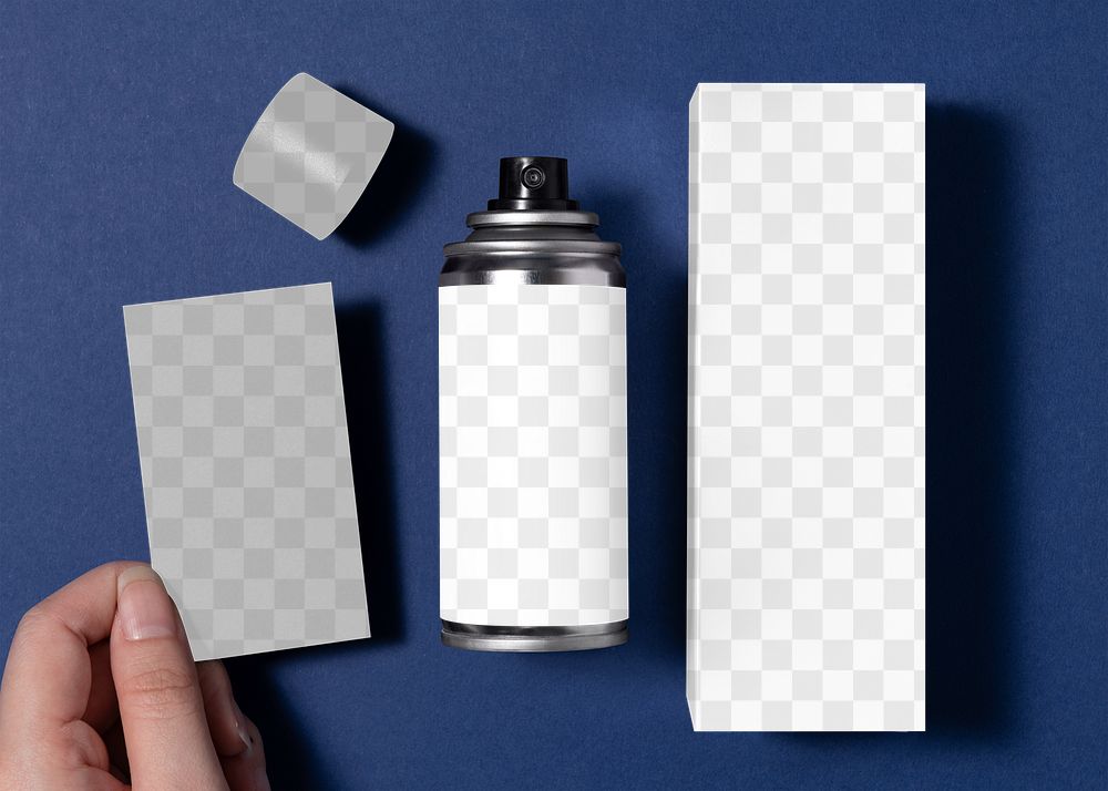 Aerosol spray bottle png mockup, transparent product packaging design, beauty business branding