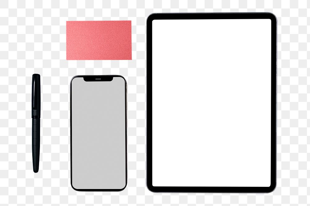 Digital devices png, blank screens, flat lay design