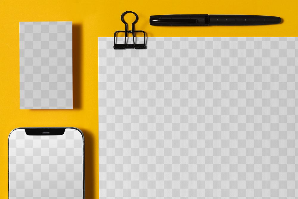 Transparent png, corporate identity mockup, professional stationery branding, flat lay design