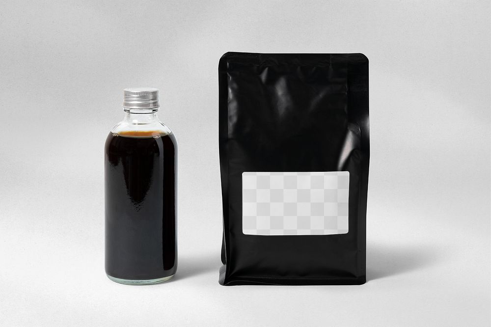Coffee bag label mockup png, beverage product packaging