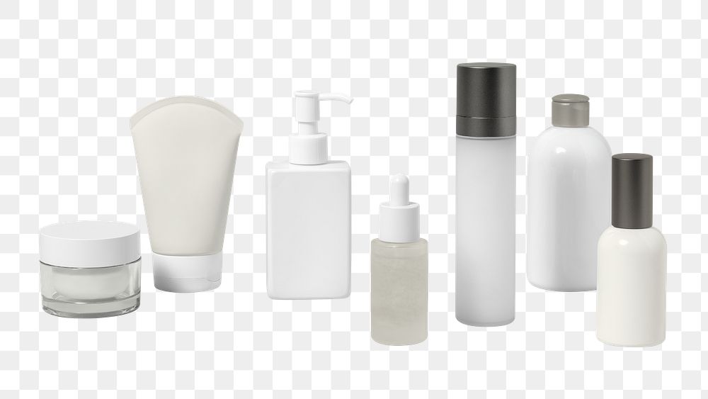 Skincare bottles png, minimal beauty business branding, cut out design set