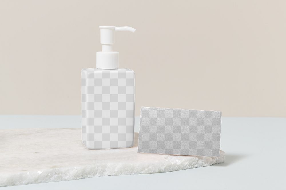 Pump bottle png mockup, transparent product packaging design, beauty business branding